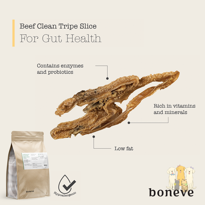 Boneve by Earthmade Air-Dried Free-Range Grass-Fed Beef Clean Tripe Slice Dog Treat 100g