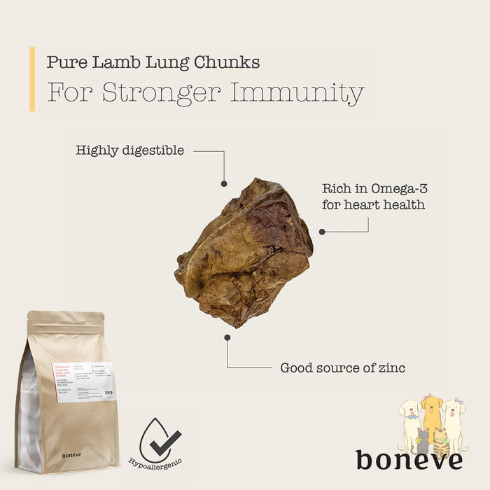 Boneve by Earthmade Air Dried Free Range Grass Fed Lamb Lung Chunks Dog Treat 70g