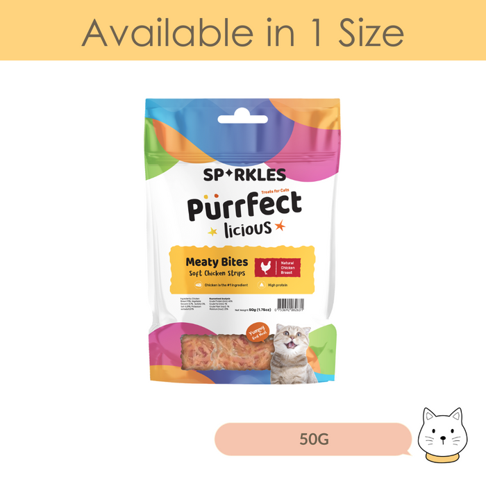 Sparkles Purrfectlicious Meaty Bites Soft Chicken Strips Cat Treat 50g