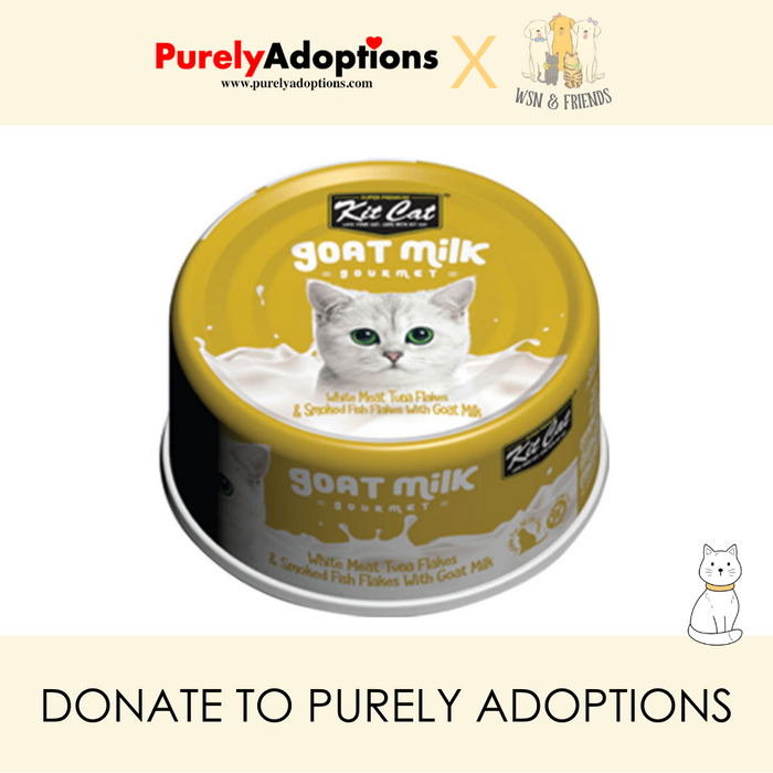 [DONATE] Kit Cat White Meat Tuna Flakes & Smoked Fish Flakes w Goat Milk Wet Cat Food 70g x 24 cans (1 Carton)
