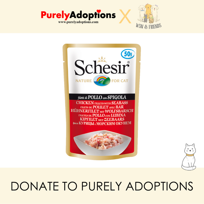 [DONATE] Schesir Chicken Fillets with Seabass Pouch Wet Cat Food 50g x 30 Pouches (1 Carton)