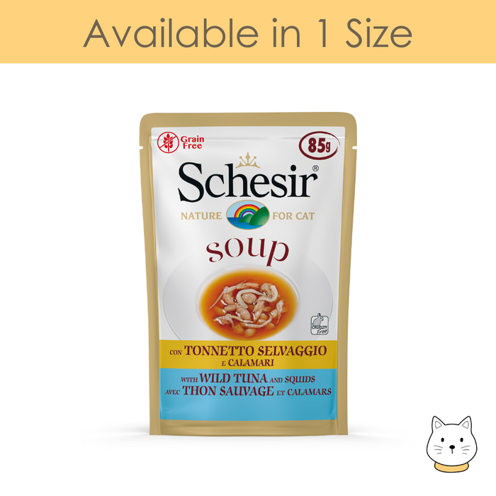 Schesir Wild Tuna and Squid Soup Pouch Wet Cat Food 85g