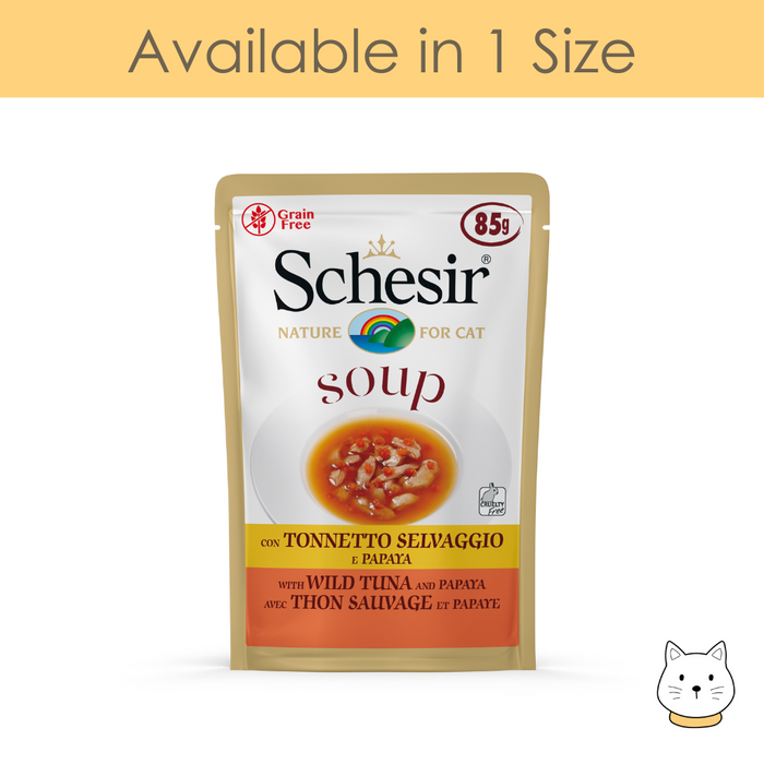 Schesir Wild Tuna with Papaya Soup Pouch Wet Cat Food 85g