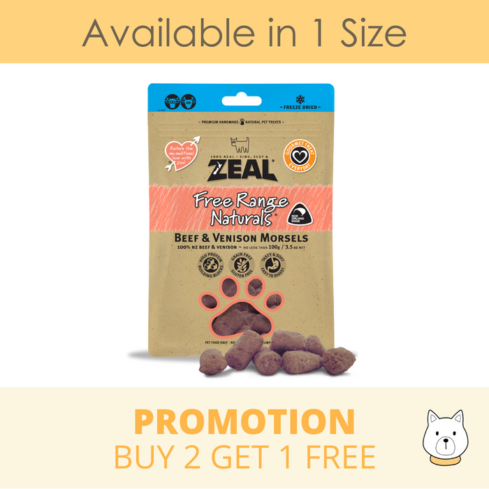 Zeal Beef & Venison Morsels Freeze-Dried Dog Pouch 100g