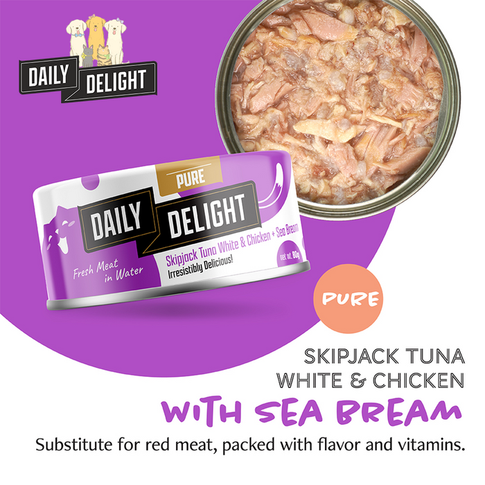 Daily Delight Pure Skipjack Tuna White & Chicken with Sea Bream Wet Cat Food 80g