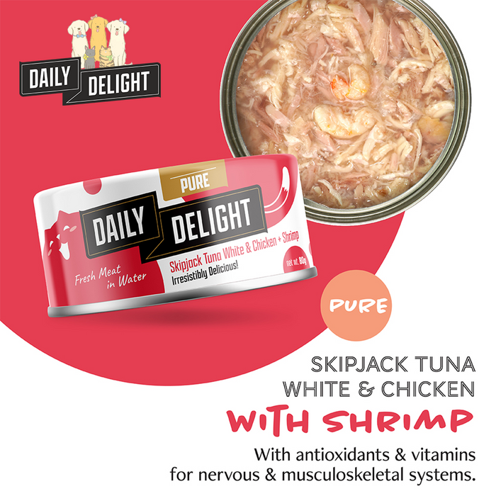Daily Delight Pure Skipjack Tuna White & Chicken with Shrimp Wet Cat Food 80g