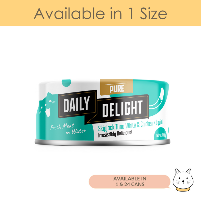 Daily Delight Pure Skipjack Tuna White & Chicken with Squid Wet Cat Food 80g