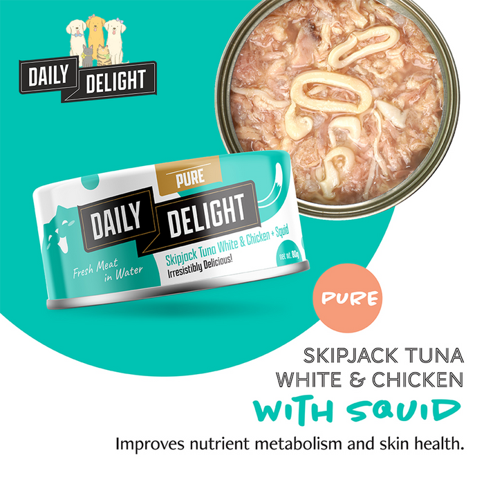 Daily Delight Pure Skipjack Tuna White & Chicken with Squid Wet Cat Food 80g