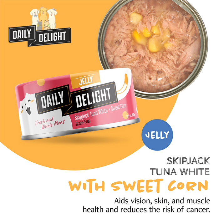 Daily Delight Skipjack Tuna White with Sweet Corn in Jelly Wet Cat Food 80g