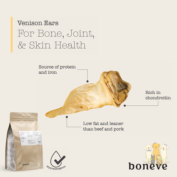 Boneve by Earthmade Air-Dried Free-Range Grass-Fed Venison Ear Dog Treat 70g (2 pcs/pack)