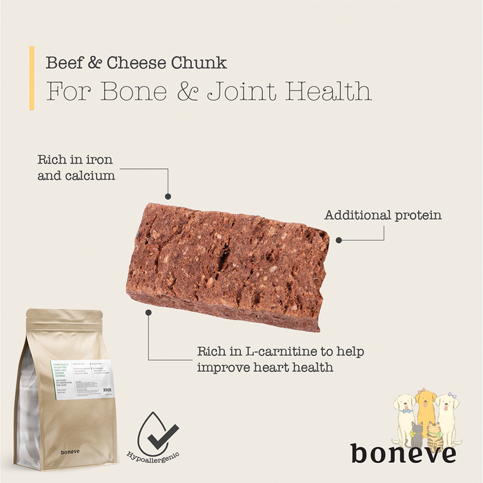 Boneve by Earthmade Air-Dried Free-Range Grass-Fed Beef Cheese Chunks Dog Treat 150g
