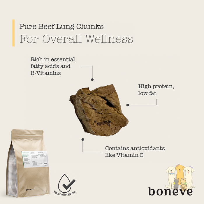 Boneve by Earthmade Air Dried Free Range Grass Fed Beef Lung Chunks Dog Treat 100g