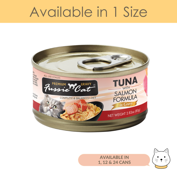 Fussie Cat Black Label Premium Tuna with Salmon in Gravy Wet Cat Food 80g