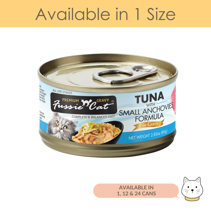 Fussie Cat Black Label Premium Tuna with Small Anchovies in Gravy Wet Cat Food 80g