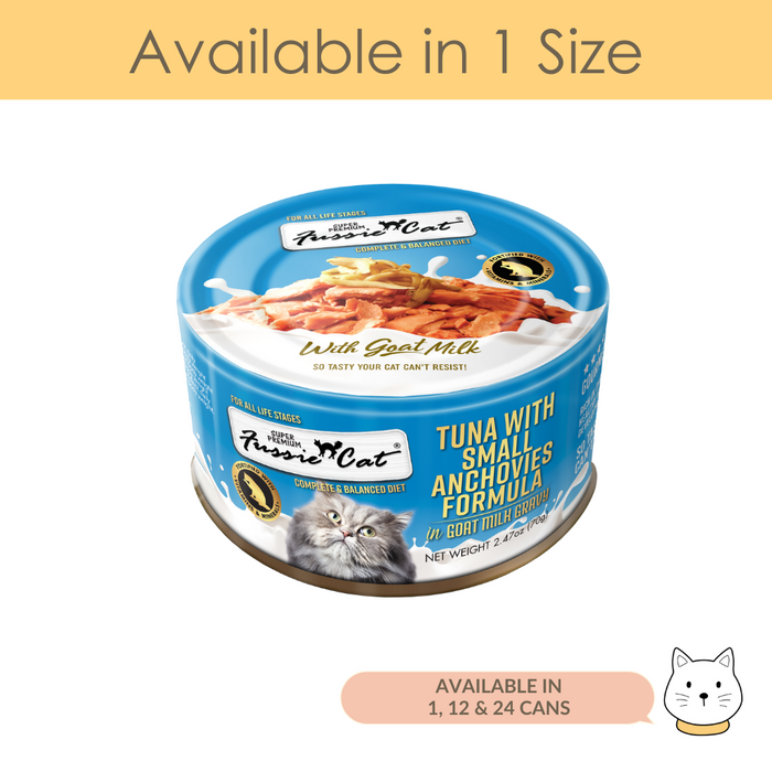 Fussie Cat Tuna with Small Anchovies in Goat Milk Gravy Wet Cat Food 70g