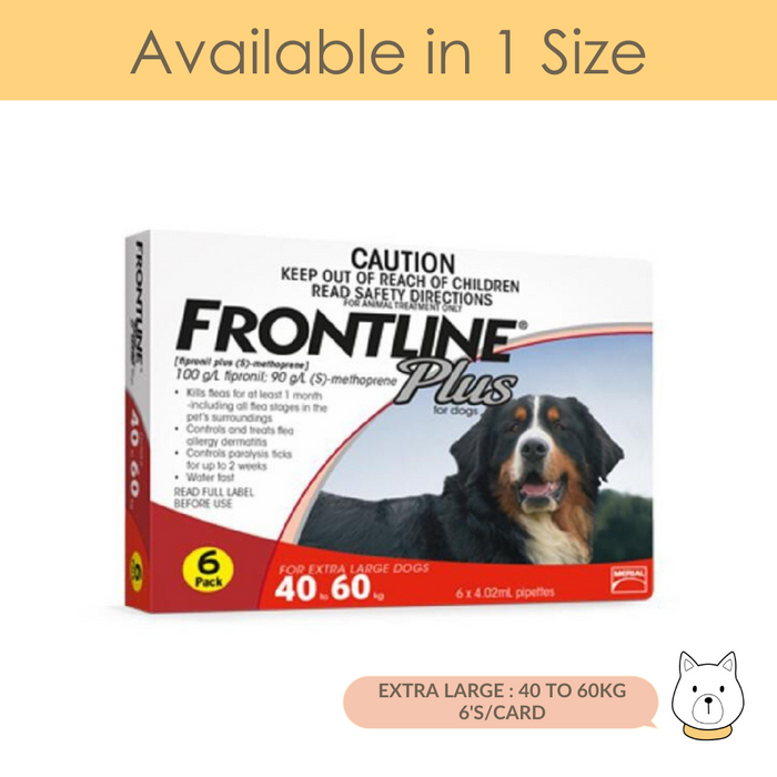 Frontline Flea & Ticks Plus Spot On for Extra Large (40-60kg) Dogs 6's/card