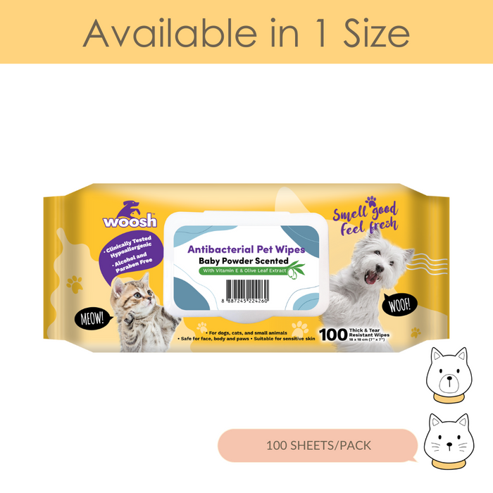 Woosh Antibacterial Pet Wipes (100 sheets)