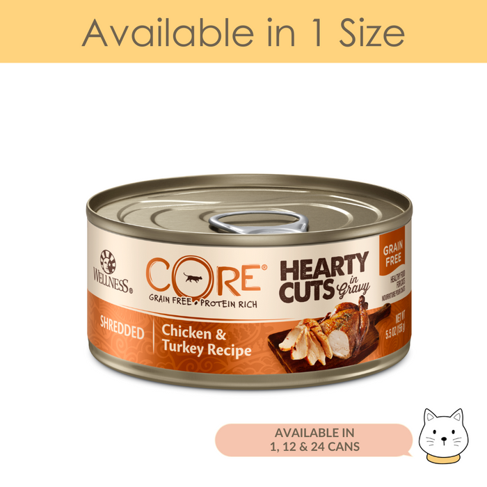 Wellness Core Hearty Cuts in Gravy Shredded Chicken & Turkey Wet Cat Food 5.5oz (156g)