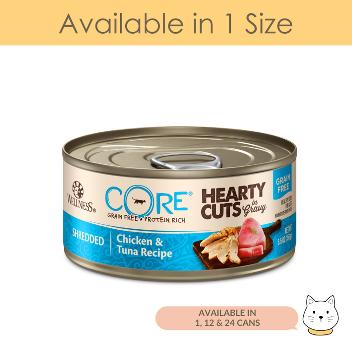 Wellness Core Hearty Cuts in Gravy Shredded Chicken & Tuna Wet Cat Food 5.5oz (156g)