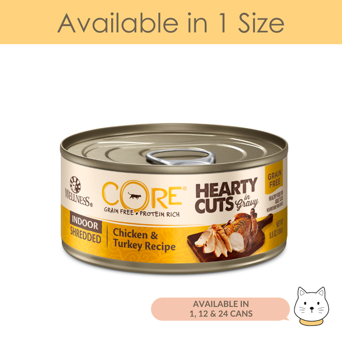 Wellness Core Hearty Cuts in Gravy Shredded Indoor Chicken & Turkey Wet Cat Food 5.5oz (156g)
