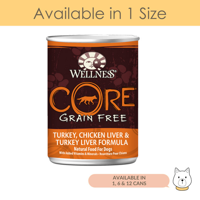 Wellness Core Grain Free Turkey, Chicken Liver & Turkey Liver Wet Dog Food 12.5oz (345g)