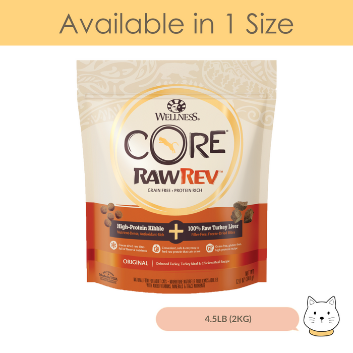 Wellness Core RawRev Original + 100% Raw Turkey Liver Dry Cat Food 4.5lbs (2kg)