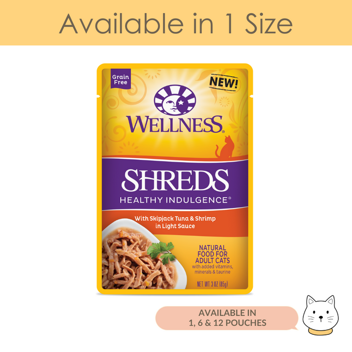 Wellness Healthy Indulgence Shreds Tuna & Shrimps Wet Cat Food 3oz (85g)