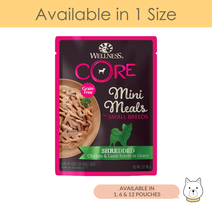 Wellness Core Small Breed Mini Meal Shredded Chicken & Lamb Entrée in Gravy Wet Dog Food 3oz (85g)