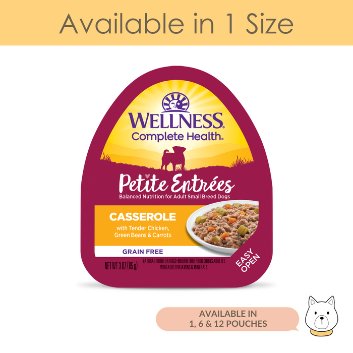Wellness Small Breed Petite Entree Casserole Tender Chicken, Green Beans & Carrots Wet Dog Food 3oz (85g)