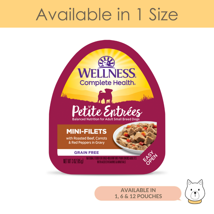 Wellness Small Breed Petite Entree Mini-Filets Roasted Beef, Carrots & Red Peppers in Gravy Wet Dog Food 3oz (85g)