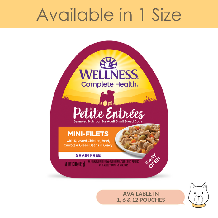 Wellness Small Breed Petite Entree Mini-Filets Roasted Chicken, Beef, Carrots & Green Beans in Gravy Wet Dog Food 3oz (85g)