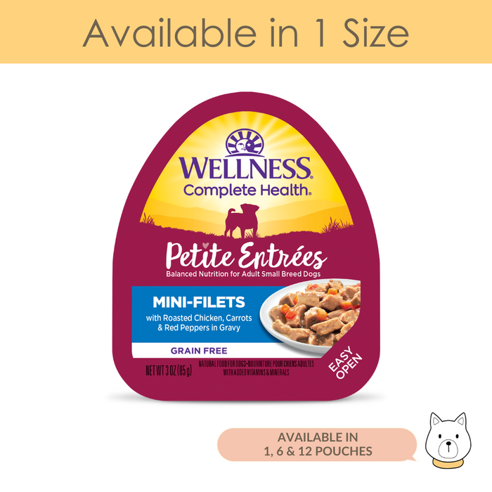 Wellness Small Breed Petite Entree Mini-Filets Roasted Chicken, Carrots & Red Peppers in Gravy Wet Dog Food 3oz (85g)