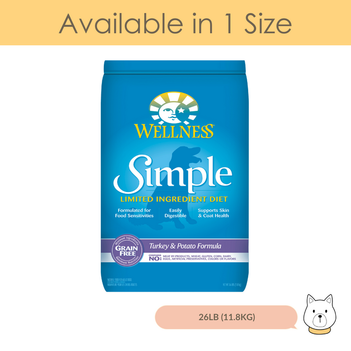 Wellness Simple Solutions Grain Free Turkey & Potato Dry Dog Food 26lbs (11.8kg)