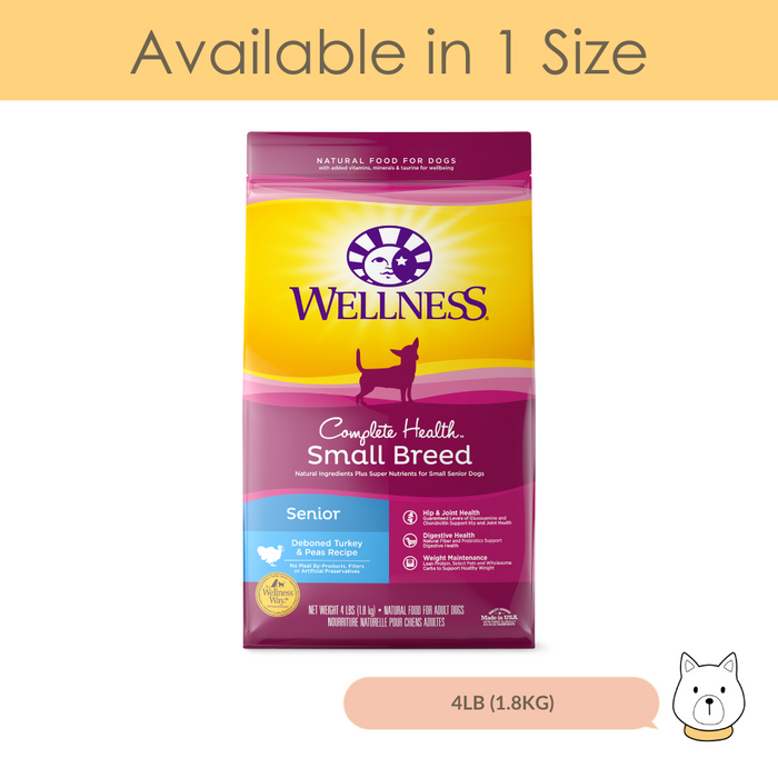 Wellness Complete Health Small Breed Senior Deboned Turkey & Peas Dry Dog Food 4lb (1.8kg)