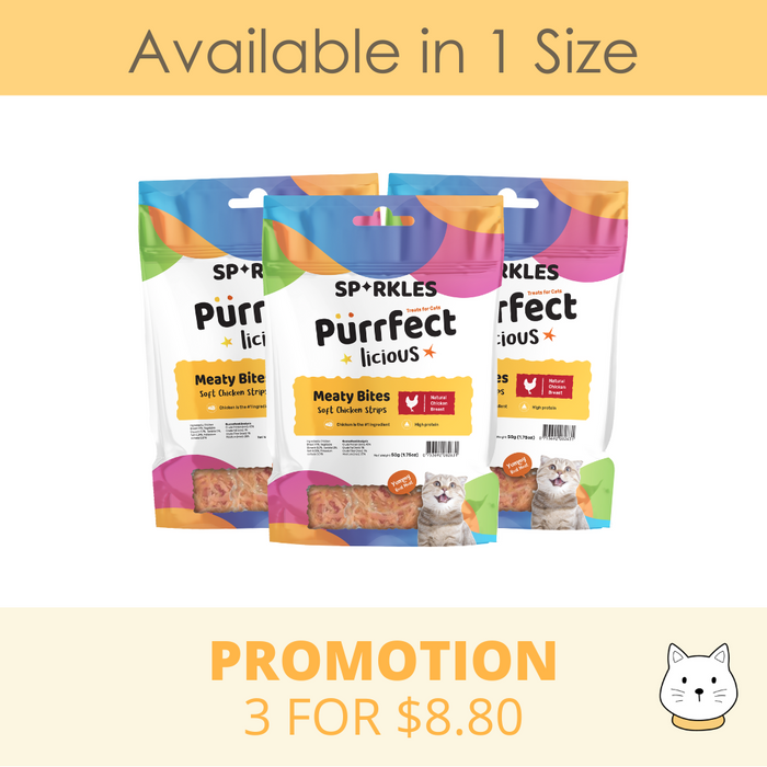 Sparkles Purrfectlicious Meaty Bites Soft Chicken Strips Cat Treat 50g