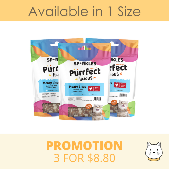 Sparkles Purrfectlicious Meaty Bites Chicken & Cod Sandwich Strips Cat Treat 50g