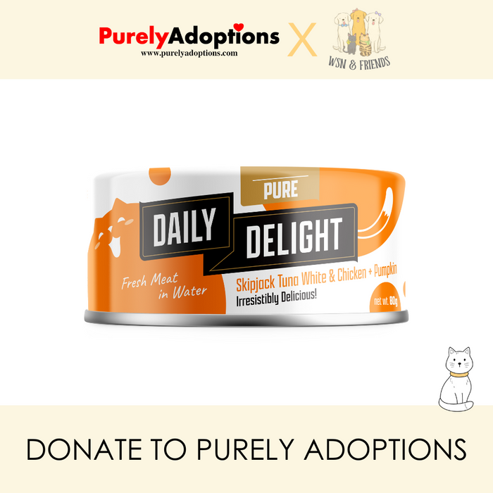 [DONATE] Daily Delight Pure Skipjack Tuna White & Chicken with Pumpkin Wet Cat Food 80g x 24 cans (1 Carton)
