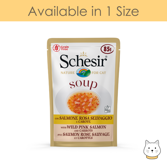 Schesir Wild Pink Salmon and Carrots Soup Pouch Wet Cat Food 85g