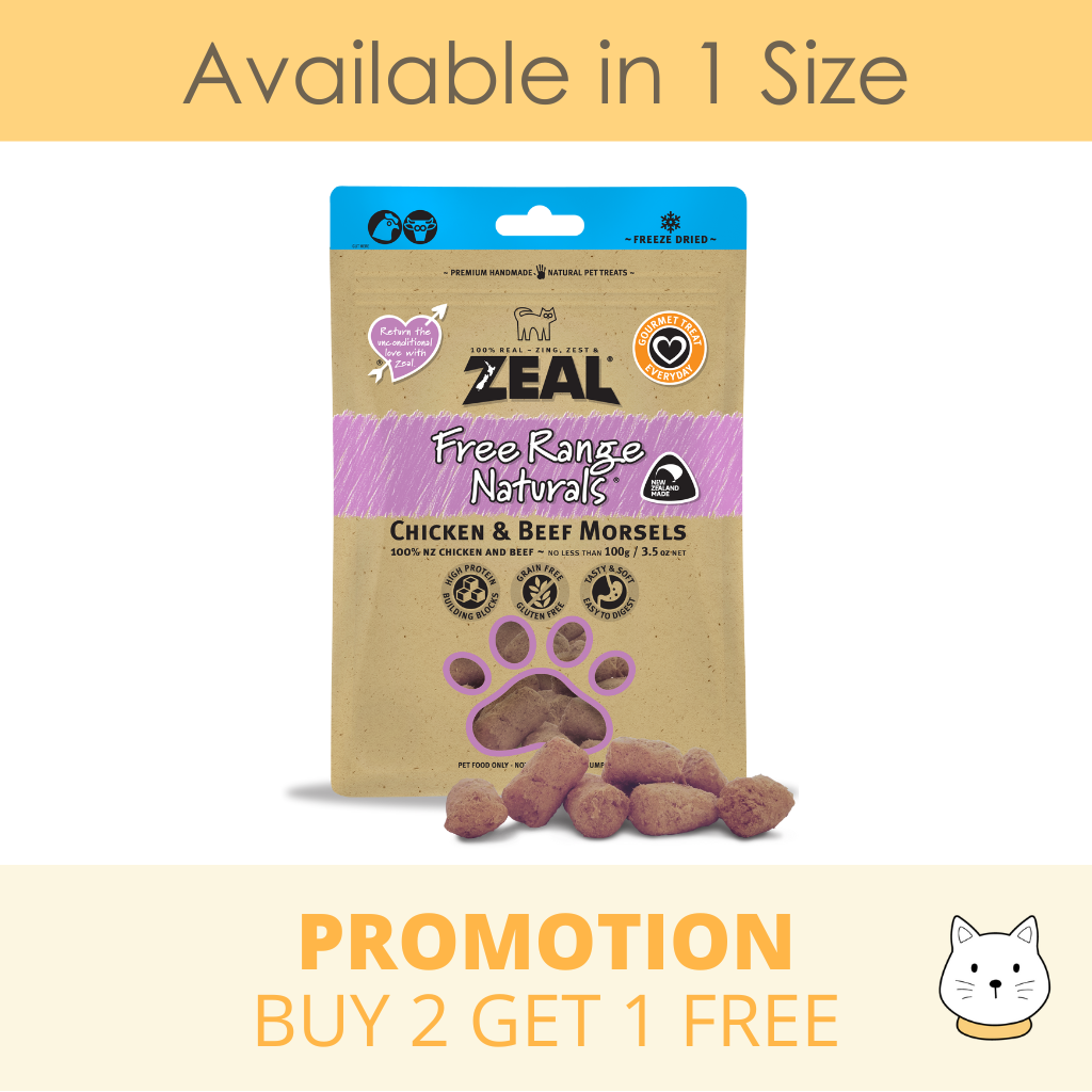 Zeal Chicken Beef Morsels Freeze Dried Cat Pouch 100g WSN