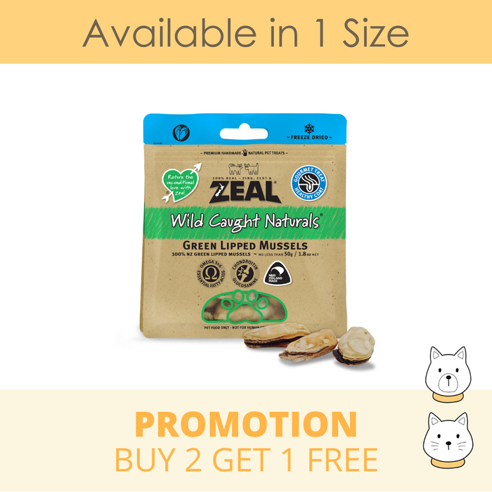 Zeal Green Lipped Mussels Freeze-Dried Cat & Dog Pouch 50g